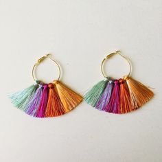 Tassel Hoop Earrings Rainbow Fringe Earrings Multi Colored | Etsy Cheap Multicolor Beaded Earrings With Tassels, Bohemian Dangle Fringe Hoop Earrings, Bohemian Fringe Dangle Hoop Earrings, Tassel Dangle Hoop Earrings, Bohemian Rainbow Dangle Hoop Earrings, Bohemian Rainbow Tassel Earrings As Gift, Bohemian Rainbow Tassel Earrings, Colorful Bohemian Fringe Earrings, Rainbow Dangle Tassel Earrings