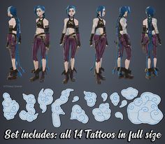 Jinx / Temporary Tattoo / Jinx Cosplay / Costume / Lol / Fake - Etsy Thailand Jinx Full Body Tattoo, Jinx Arm Tattoo, Arcane Jinx Tattoo Design, Jinx Arcane Tattoo Design, Jinx Arcane Tattoo Reference, Jinx Body Arcane, Jinx Tattoo Clouds, Jinx Arcane Costume, Jinx Arcane Tattoo Ideas