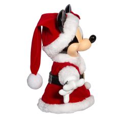 a mickey mouse figurine is dressed as santa claus