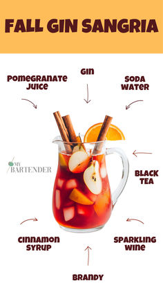 Fall Gin Sangria Gin Sangria, Autumn Beverages, Fall Sangria Recipes, Gin And Soda, Sparkling Wine Cocktails, Fall Gathering, Best Cocktail Recipes, Frozen Cocktails, Fall Cocktails