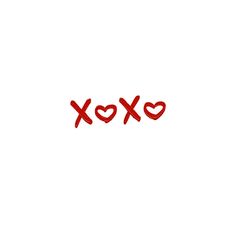 the word xoxo written in red ink on a white background with two hearts