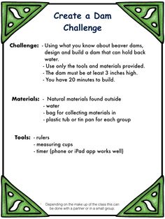 a green and white poster with the words, create a dam challenge