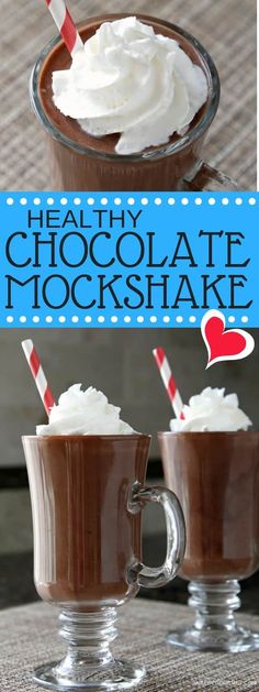 two glasses filled with chocolate and whipped cream