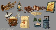 an image of various items that are in the style of steampunks and other things