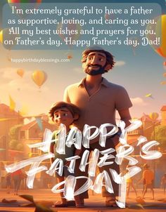 a father's day card with an image of a man and his son in the background