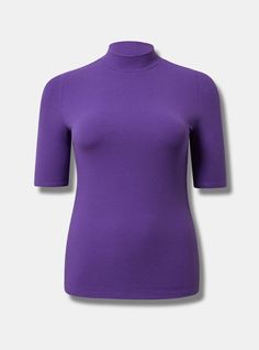 FIT Model is 5'10. 5” wearing size 1. . Measures 30” from shoulder. . MATERIALS + CARE Super Soft Rib knit fabric: Tucked in or not, this ultra-soft and stretchy textured knit is your perfect base layer. . Stretch level: Maximum. 59% polyester, 31% rayon, 10% spandex. Machine wash cold. Line dry. . Imported. DETAILS Mock neckline. Short sleeves. . The best plus size women's Super Soft Rib Mock Neck Short Sleeve Top Tops in petunia made of supersoftrib. Torrid is your destination for cozy fall an Mock Neck Short Sleeve, Rib Knit Fabric, Mock Neckline, Textured Knit, Cozy Fall, Base Layer, Short Sleeve Top, Mock Neck, Rib Knit