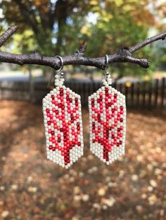 Coral Beaded Earrings For Gifts, Coral Beaded Drop Earrings, Red Beaded Earrings With Large Beads, Handmade Red Czech Glass Beaded Earrings, Red Beaded Drop Earrings With Large Beads, Red Teardrop Jewelry With Tiny Beads, Red Czech Glass Beaded Earrings With Dangling Beads, Red Beaded Czech Glass Earrings, Red Beaded Earrings For Gift