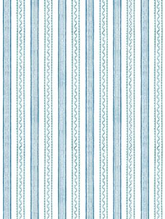 a blue and white striped wallpaper with small dots on the bottom half of it