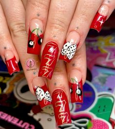 Poker Nails Design Las Vegas, Vegas Themed Nails, Casino Theme Nails, Casino Nails, Vegas Nails Ideas, Smart Nails, Test For Kids