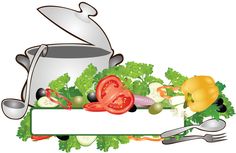 an image of vegetables and utensils on a white background with space for text