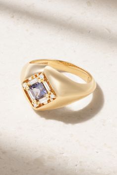 Suzanne Kalan's timeless fine jewelry is designed and made in-house at its California studio using a mix of modern technology and hand-finishing techniques. This 18-karat gold ring is set with sparkling baguette-cut diamonds and a single sapphire at the center. Suzanne Kalan, Sapphire And Diamond Ring, Baguette Cut Diamond, Baguette Cut, Gold Diamond Rings, Fall Shopping, Modern Technology, Womens Jewelry Rings, Vintage Rings