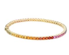 Multi Colored Round Cut Bracelet Rainbow Gemstone Jewelry 14K Gold Plated Bracelet Unique Multi Gemstone Bracelet Gift For Women Bracelet  Metal : 925 sterling silver  Style : Art Deco Main Stone  : Multi Sapphire  Stone Shape : Round Color : Multi Color Stone Size : 4 mm Stone Weight : 9.50 Ct  Silver Weight : 13.50 gm ( approx. ) This Bracelet Is Available In All Sizes Perfect for Wedding, Engagement, Cocktail, Party, Anniversary, Birthday, Christmas, Valentine's Day, Statement Occasions Metal Multicolor Multi-stone Cubic Zirconia Tennis Bracelet, Luxury Multicolor Multi-stone Bracelets, 14k Gold Rainbow Multi-stone Jewelry, Luxury Multicolor Multi-stone Gold Bracelet, Multicolor Cubic Zirconia Multi-stone Bracelets, Multi Gemstone Bracelet, Bracelet Tennis, Rainbow Sapphires, Rainbow Gemstones