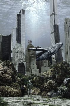 Surreal digital art of a couple whale watching in Central Park, NYC. New York City. Photoshop. Whale Surrealism, City Surrealism, Surrealism Landscape, Surreal Digital Art, Digital Art Collage, Surreal Collage Art, Surreal Landscape, Central Park Nyc, Photoshop Collage