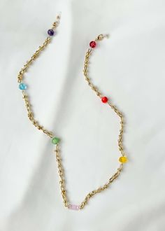 Long Rainbow Bead Necklace (and Lanyard) Necklaces ISLYNYC Gold Beaded Glass Crystal Necklaces, Long Glass Necklace With Adjustable Chain, Multicolor Glass Necklace With Chain, Long Glass Beaded Chain Necklace, Multicolor Glass Chain Necklace, Gold Glass Necklaces With Colorful Beads, Adjustable Gold Crystal Glass Necklace, Gold Necklace With Colorful Glass Beads, Adjustable Chain Glass Beaded Necklaces For Jewelry Making