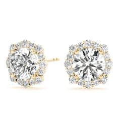 These unique diamond stud earrings feature a romantic floral-style halo, adding extra sparkle and brilliance to your ears.   * Total Carat Weight: 1.00 - 2.00 CTW  * Minimum Diamond Count: 34  * Diamond Quality:      * Earth: H-I/I1     * Lab: G/VS2   * Backing Type: Push Back Floral Halo, Sparkle Earrings, Wedding Jewelry Earrings, Unique Diamonds, Diamond Stud Earrings, Cluster Earrings, Diamond Stud, Floral Style, Lab Diamonds