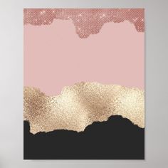 a pink and black painting with gold foil on it