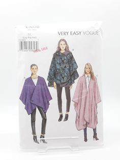 two women's ponchy capes and one woman's top sewing pattern