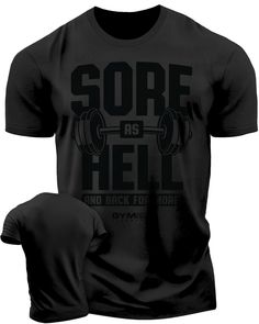 008. Sore As Hell Funny Motivational Workout Gym T-Shirt for Men T-Shirt Black On Black T-Shirt GYMISH LIFESTYLE Black Athletic Fit T-shirt For Workout, Black Sweat Resistant T-shirt For Workout, Black Activewear With Graphic Print For Training, Black Sublimation Print Gym Top, Black Sublimation Print Top For Gym, Black Gym Tops With Sublimation Print, Gym Tops With Black Sublimation Print, Black Pre-shrunk Short Sleeve Activewear, Black Activewear For Workout With Text Print