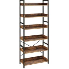 an industrial style shelving unit with four shelves and metal bars on the bottom shelf