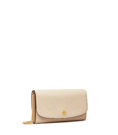 Directly from Tory Burch - A collection named for Tory's parents, Buddy and Reva Robinson. Inspired by their love of travel, the timeless and versatile silhouettes are designed for everyday use. The Robinson Chain Wallet is made of the highest-quality, scratch-resistant leather, updated with new rounded edges. Tory Burch Official Site. Leather Travel Wallet With Chain Strap, Travel Leather Wallet With Chain Strap, Classic Travel Wallet On Chain In Clutch Style, Travel Wallets With Gold-tone Hardware, Rectangular Wallet On Chain With Gold-tone Hardware, Travel Clutch Wallet With Chain Strap, Luxury Beige Wallet On Chain, Beige Wallet On Chain For Everyday Use, Rectangular Beige Wallet On Chain