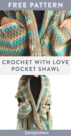 the crochet shawl is shown with text that reads, free pattern