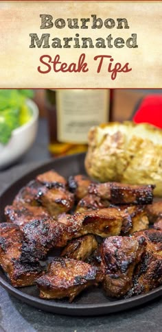 bourbon marinated steak tips on a plate