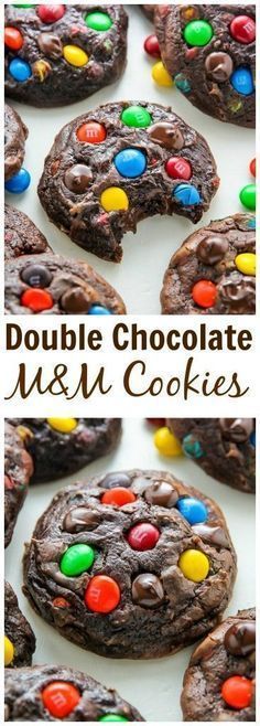 double chocolate m & m cookies with m & m candies on top and in the middle