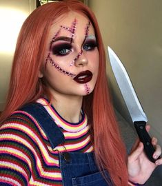 Chucky Makeup, Pelottava Halloween, Makeup Zombie, Halloweenský Makeup, Creepy Makeup, Painting Halloween, Creepy Halloween Makeup, Cute Halloween Makeup