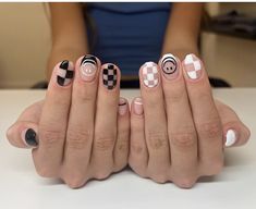 Checkered Gel Nails Short, Checkered Gel Nails, Cowboy Nails, Checkered Nails, Hippie Nails, Nail Time, Simple Gel Nails, Fun Hair, Cute Gel Nails