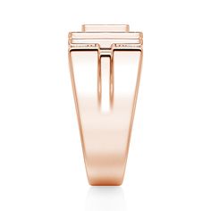 a rose gold ring with three vertical bars on the front and two horizontal bars on the back