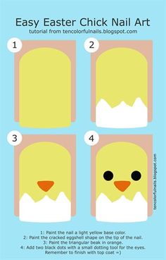 Easter Chick Nail Art, Easter Chick Nails, Chick Nail Art