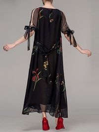 Unique Outfit Ideas For Women, Floral Print Chiffon Maxi Dress, Sukienki Maksi, Áo Blu, Embroidered Cocktail Dress, Mode Hippie, Stil Boho, Elegant Maxi Dress, Floral Print Chiffon