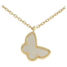 Van Cleef & Arpels Lucky Alhambra Butterfly Van Cleef & Arpels Vintage Alhambra MOTHER OF PEARL Limited Edition The butterfly suspended from a fine link chain Metal: 18K yellow gold High Polish Hallmarks Type 750, Designer Signature, French Eagle’s Head, Maker's Mark, Serial Number JC 750311 Signature / Hallmark Location Clasp, On Link Near Clasp Signature VCA Total Item Weight 2.98 g Non-Gem Material Mother of Pearl Marked: VCA, 750, chain length 15 inch pendant size 1.3 X1 cm The Necklace come Van Cleef Alhambra Bracelet, Van Clef Butterfly Necklace, Van Cleef Mother Of Pearl, Van Cleef Magic Alhambra Necklace, Alhambra Van Cleef, Van Cleef Butterfly Necklace, Van Cleef And Arpels Sweet Alhambra Necklace, Van Cleef Arpels Sweet Alhambra Necklace White Gold, Van Cleef 10 Motif Necklace