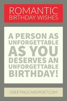 a birthday card with the words romantic birthday wishes in grey and red, on a white background