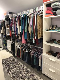 the closet is full of shoes and clothes for all kinds of people to choose from