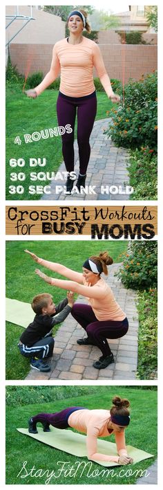 a woman doing yoga poses with her child