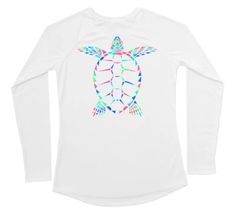 Womens Long Sleeve UV Water Camouflage Sea Turtle Swim Shirt – Shark Zen Casual Long Sleeve Rash Guard With Upf 50+, White Long Sleeve Rash Guard With Upf 50+, White Long Sleeve Rash Guard For Summer, White Long Sleeve Moisture-wicking Rash Guard, Casual White Long Sleeve Rash Guard, Ocean Activity, Zen Logo, Loggerhead Sea Turtle, Uv Clothing