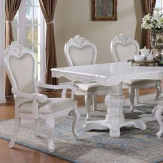 Manzanita White 9 Pc. Dining Room Set - Ornate Home White Hutch, White Dining Table, Dining Room Set, Cabriole Legs, Ornate Furniture, Furniture Of America, Nailhead Trim, Dining Room Table, Upholstered Chairs