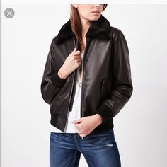 Brand New Soft Leather And Real Shearling Bomber Jacket Classic Fall Biker Jacket With Faux Fur Lining, Classic Fur Coat With Padded Collar For Fall, Classic Leather Jacket With Faux Fur Trim For Fall, Womens Leather Jackets, Leather Jackets Women, Leather Jackets, Soft Leather, Leather Women, Bomber Jacket