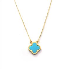 New 14k Gold Plated Clover Necklace Elegant Blue Necklace With Delicate Chain, Blue Dainty Necklace With Clavicle Chain, Dainty Blue Clavicle Chain Necklace, Blue Fine Jewelry With Adjustable Chain, Fine Jewelry With Blue Delicate Chain, Blue Fine Jewelry With Delicate Chain, Blue Adjustable Chain Fine Jewelry, Blue Delicate Chain Fine Jewelry, Elegant Blue Jewelry With Delicate Chain