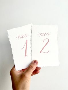 Deckled white table number cards with black ink calligraphy, adds a charming touch to your celebration.  * Textured, cold pressed 300 gsm heavyweight paper, acid free * 8.5 x 13 cm, expect slight size variation due to the hand torn process of the paper * price is for one card number Please leave your list of numbers in the notes section at checkout, and feel free to get in touch for special requests.  *Delivery contains tracking number.  Thank you kindly for spending your time here ! 🤍 I'm happ Plaster Table Numbers, Vellum Table Numbers, Blush Linen Napkins Wedding, Pink Table Numbers Wedding, Ink Calligraphy, Wedding Hands, Table Number Cards, Pink Table, Wedding Linens