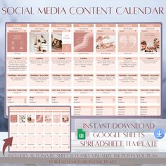 the social media content calendar is displayed