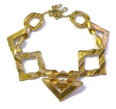 "Brutalist / Modernist Brass Necklace Gorgeous Brass Necklace. It is no doubt hand made but I couldn't find a signature. It measures approx. 27\" long with an adjustable 13\" chain. The width is approx. 2 1/2\". It is in great vintage condition." Unique Mens Necklace, Bar Pendant Necklace, Modernist Jewelry, Mid Century Jewelry, Swarovski Crystal Necklace, No Doubt, Cat Pendants, Heart Pendant Diamond, Bar Pendant