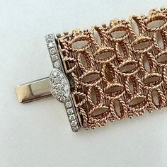 Roberto Coin 18K Rose Gold Mesh Bracelet with 27 Full Cut Diamonds (est. retail: $14,000) Designer = Roberto Coin Material = 18K Gold Gemstone = Diamond Condition = Excellent Class = Premier Location: Wilmette Item Number: 11405-1237 Item ID: 283162 Category: Bracelet Roberto Coin Jewelry, Coin Jewellery, Roberto Coin, Mesh Bracelet, Ring Watch, Loafer Mules, Handbag Shopping, 18k Rose Gold, Item Number