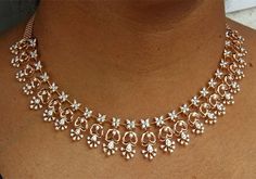 18 Karat Rose Gold Polish Diamond Necklace - 235-DN491 - in 36.200 Grams for USD $5792.47. Made in India by Totaram Jewelers Online this product is in Gold - 18 Karat Gold & is an excellent gift for Adult - Women. Ships fully insured with secured guaranteed delivery for free with your order over $250 from New Jersey USA & comes with 30 days exchange policy. Gold Necklace In 30 Grams Indian, Light Weight Diamond Necklace Indian, Gold Necklaces Women Indian, Rose Gold Necklace Set, Simple Diamond Necklace, Diamond Necklace Indian, Diamond Necklace Simple, Coral Jewelry Set, Indian Diamond Jewellery