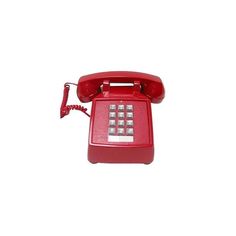 an old fashioned red telephone on a white background