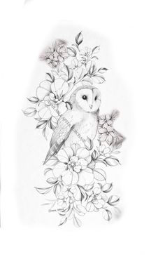 a drawing of a bird with flowers on it