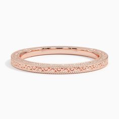 Hudson Wedding Ring - 14K Rose Gold. This stunning antique-style wedding band is adorned with floral-inspired hand engravings and milgrained borders for a refined, romantic style. Rose Gold 14k Decorative Wedding Band, Elegant Wedding Jewelry With Milgrain Detail, Luxury Rose Gold Wedding Ring With Intricate Design, Elegant Rose Gold Rings With Decorative Band, Elegant Rose Gold Jewelry With Decorative Band, Luxury Intricate Design Rose Gold Wedding Ring, Classic Rose Gold Eternity Band For Formal Occasions, Classic Rose Gold Wedding Ring With Decorative Band, Rose Gold Engraved Wedding Ring, Round Band