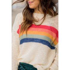 Rainbow Stripe Sweater Preppy Ranibow Sweaters, Yellow Plums, Basic Long Sleeve Tee, Basic Cardigan, Mint And Navy, Rainbow Shop, Pocket Cardigan, Basic Long Sleeve, Soft Leggings