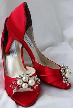 Wedding Shoes Red, Red Bridal Shoes, Davids Bridal Shoes, Brooch Design, Red Wedding Shoes, Custom Wedding Shoes, Wedding Shoes Low Heel, How To Dye Shoes, Wedding Shoes Bride